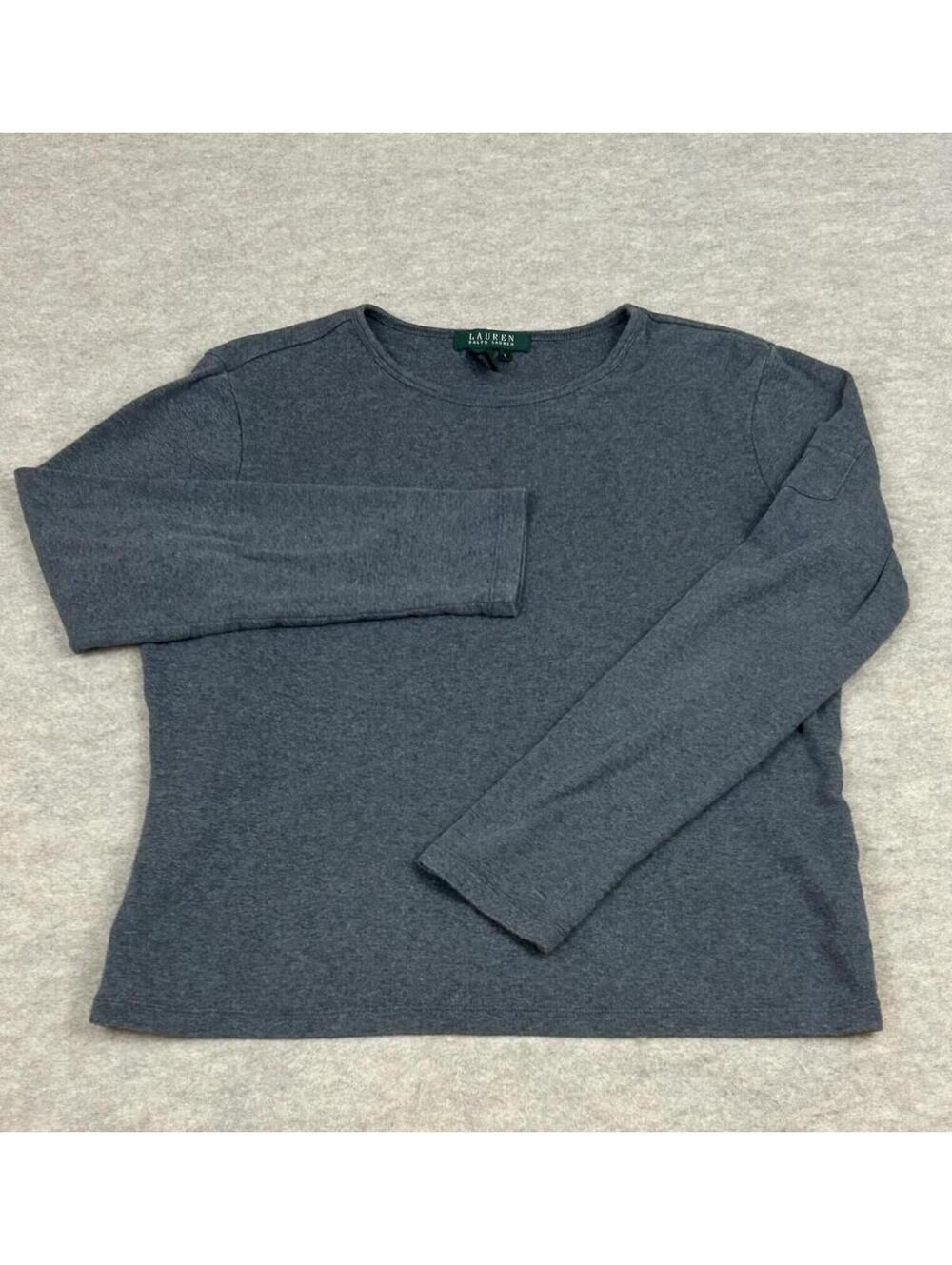 Lauren Ralph Lauren Women's Gray Long Sleeve Cotton Top Size L